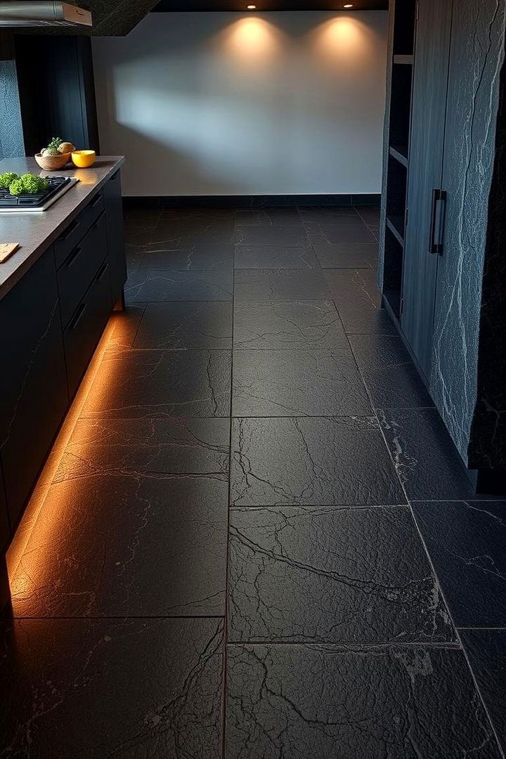 Textured Black Stone Flooring - 22 Black Kitchen Floor Ideas