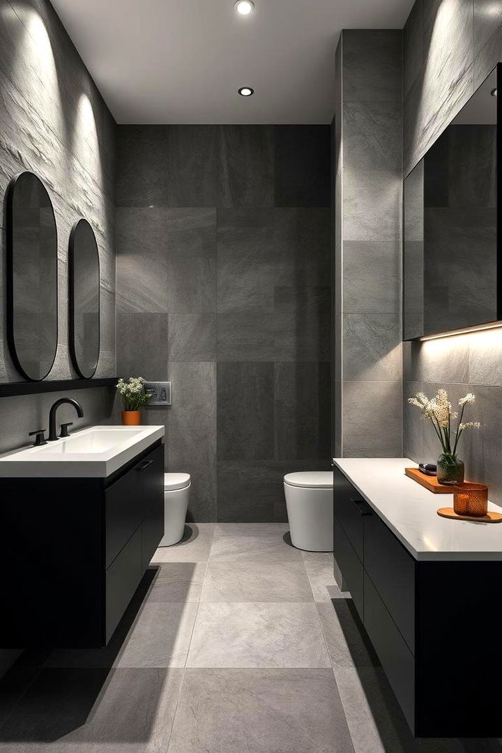 Textured Contrast Focus - 22 bathroom with black cabinets ideas