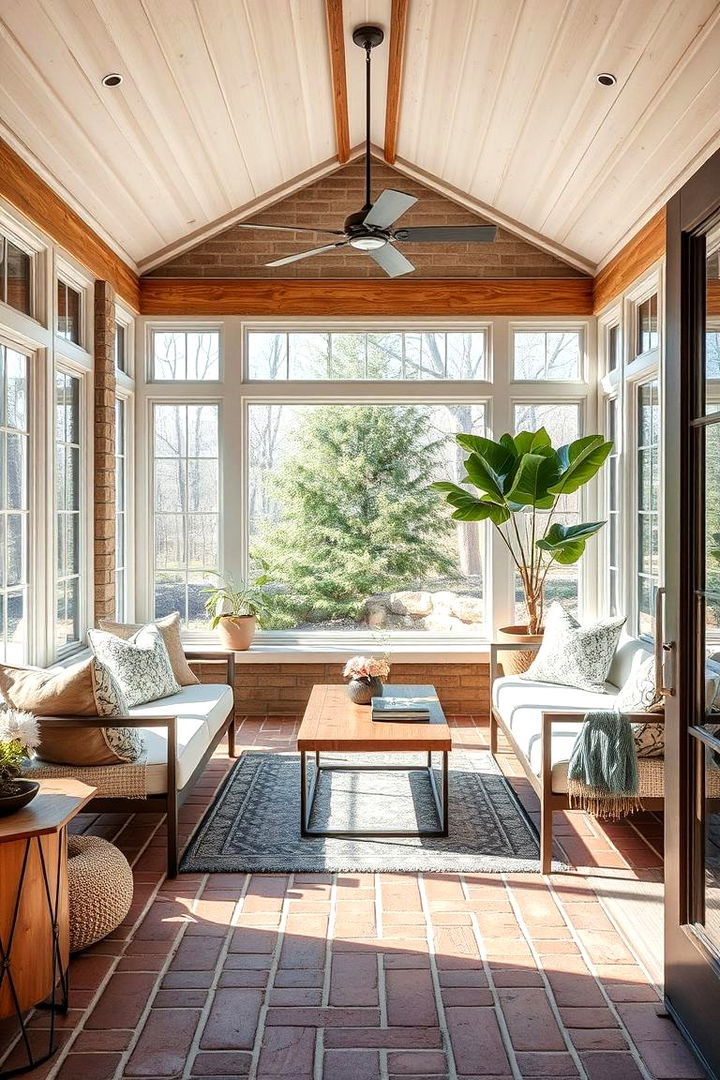 Textured Element Play - 22 Brick Floor Sunroom Ideas