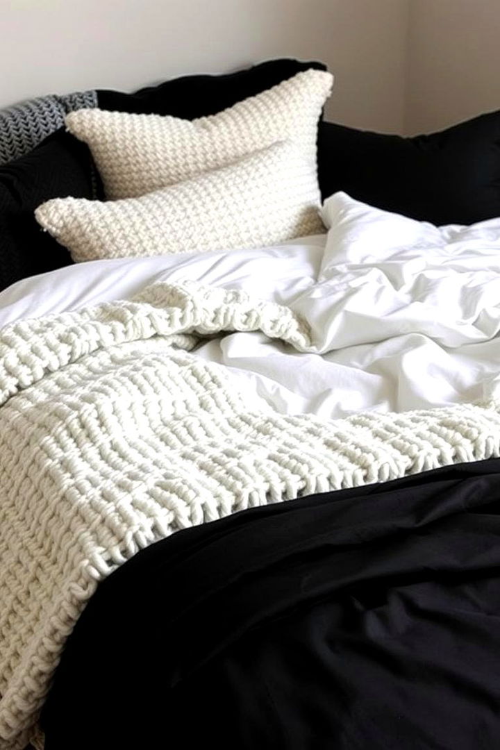 Textured Fabric Layers - 22 Black and White Bedroom Ideas