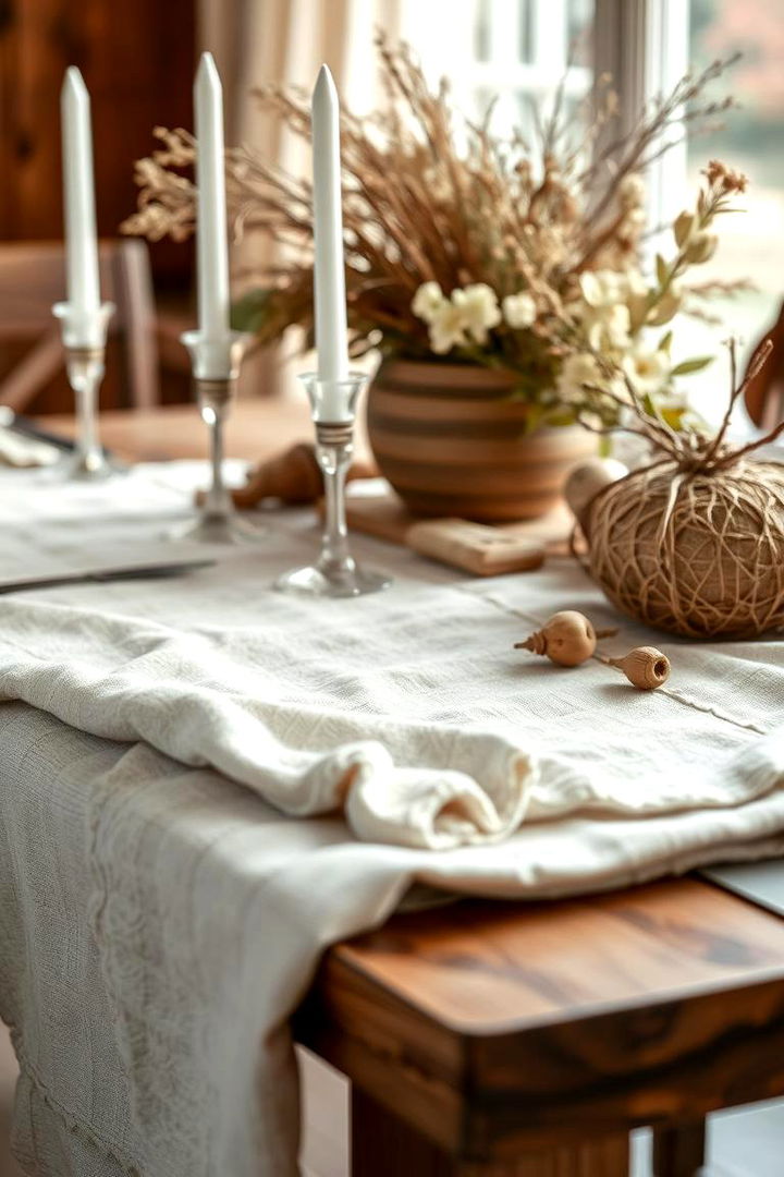 Textured Fabric and Nature Blend - 22 Wedding Table Decoration Ideas