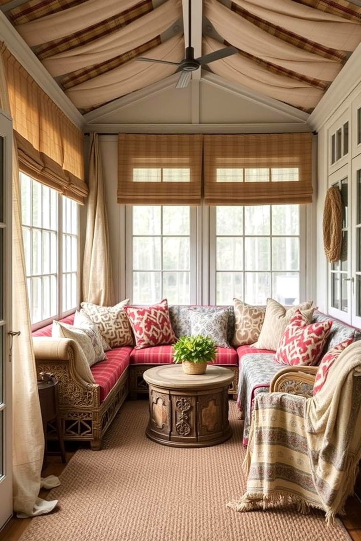 Textured Fabrics and Layered Accents - 22 Small Sunroom Ideas