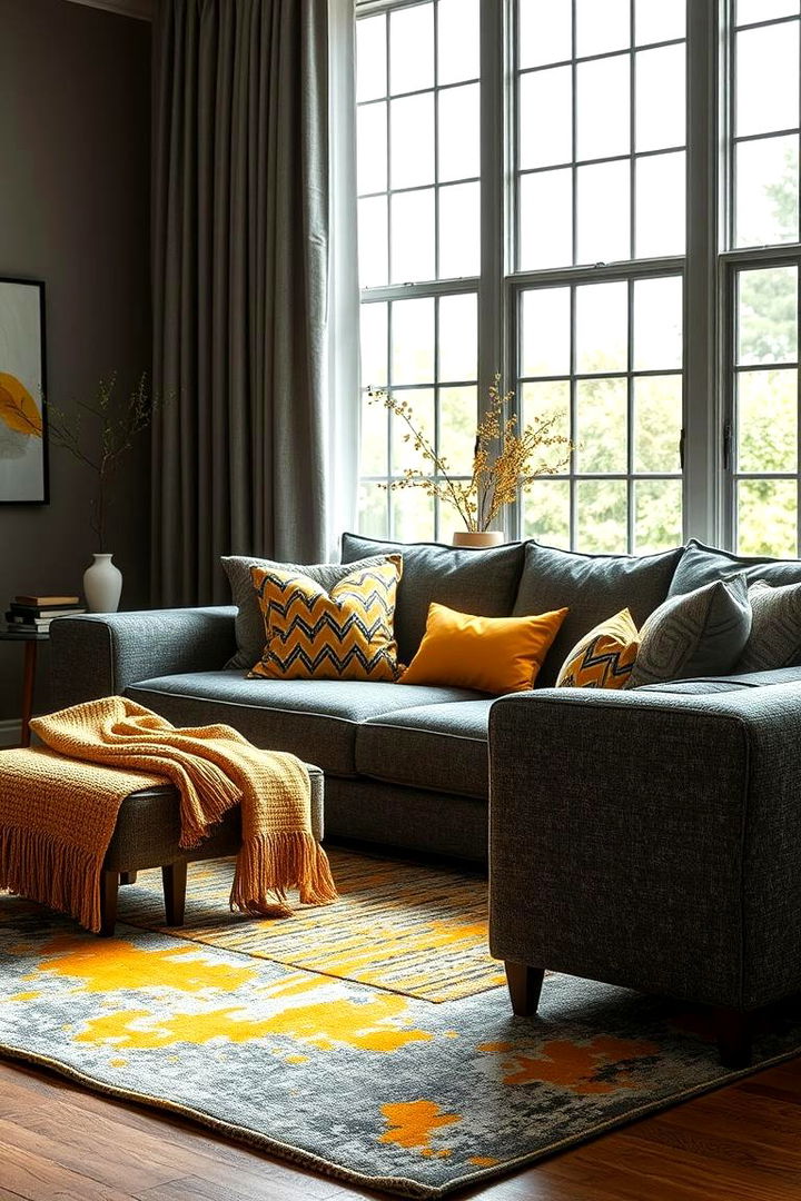 Textured Fabrics in Grey with Splashes of Yellow - 22 Grey and Yellow Living Room Ideas