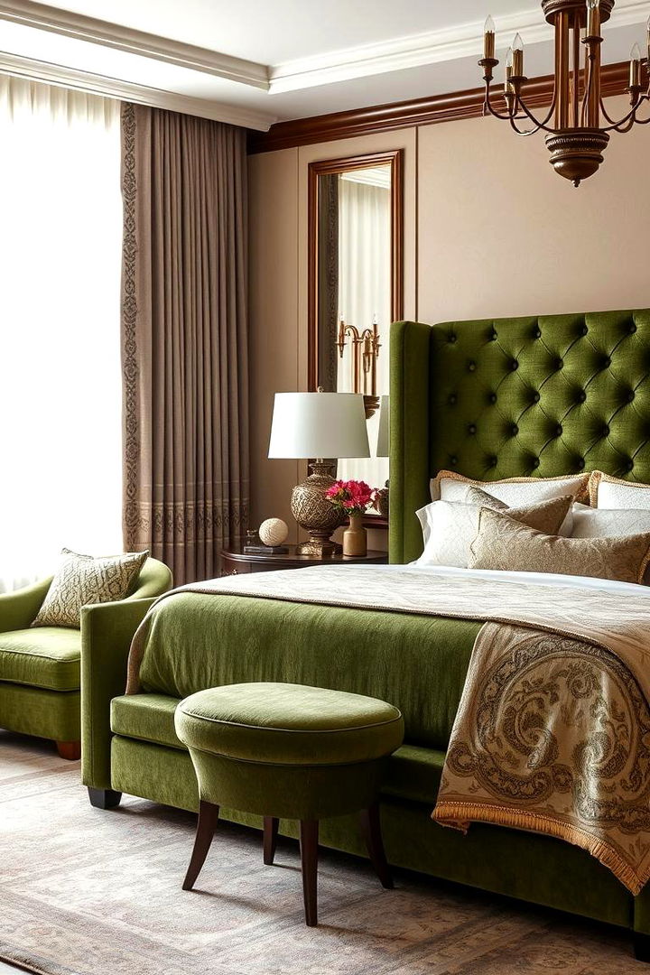 Textured Green Upholstery - 22 Green and Beige Bedroom Ideas