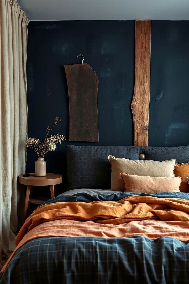 Textured Layering in Blue - 22 Dark Blue Bedroom Ideas