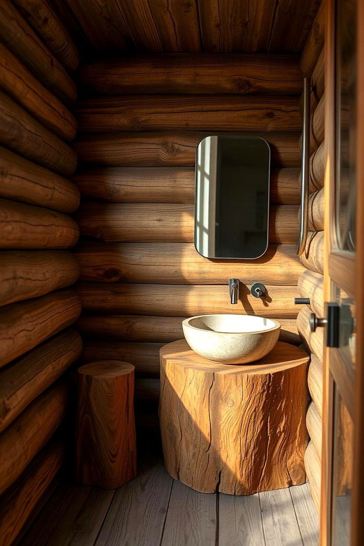 Textured Log Walls - 22 Rustic Outdoor Bathroom Ideas