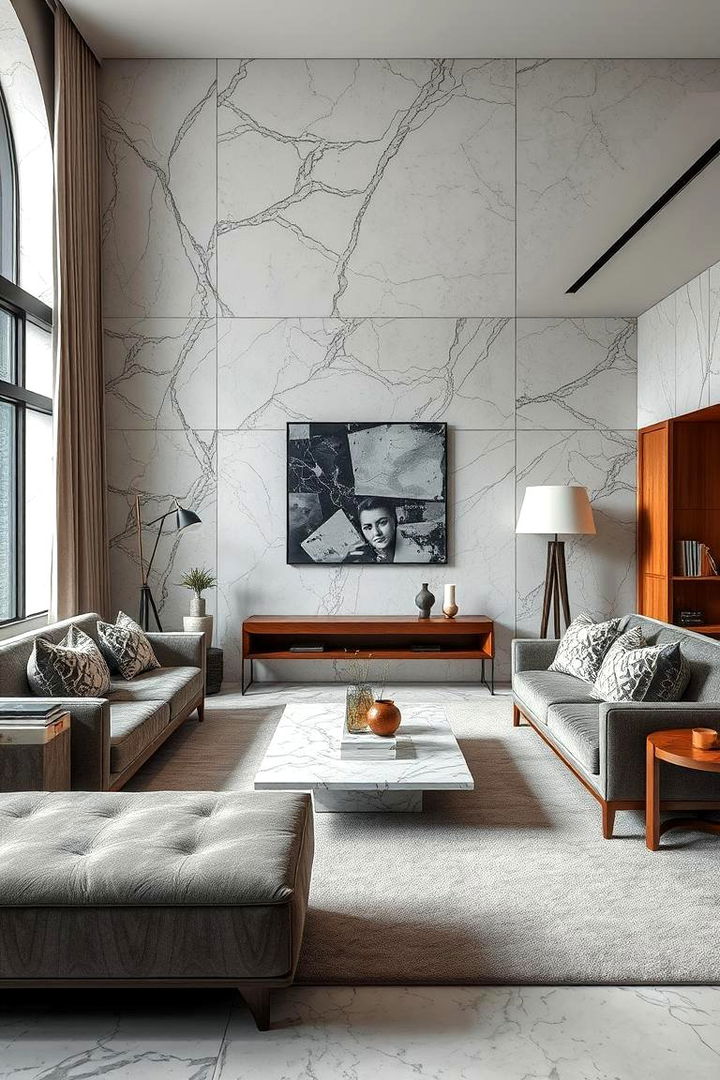 Textured Marble Detailing - 22 Marble Floor Living Room Ideas