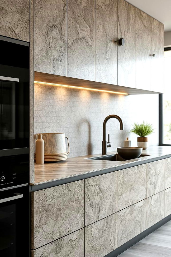 Textured Marmo Finishes - 22 Earthy Kitchen Ideas