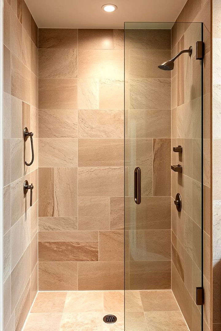 Textured Natural Stone Tiles - 22 Walk-in Shower Tile Ideas