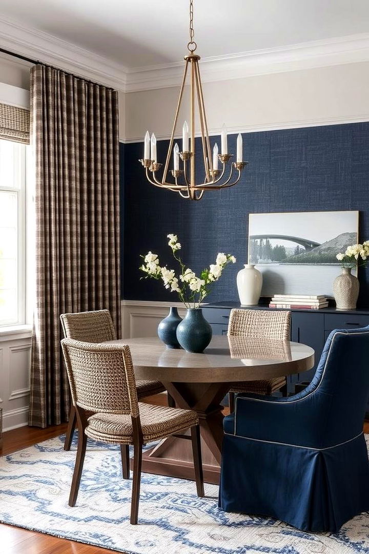 Textured Navy Elements - 22 Navy Blue Dining Room Ideas