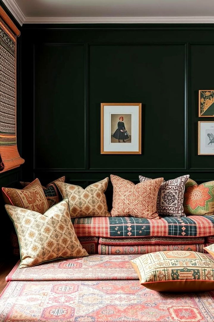 Textured Patterned Fabrics - 22 Dark Green Living Room Ideas