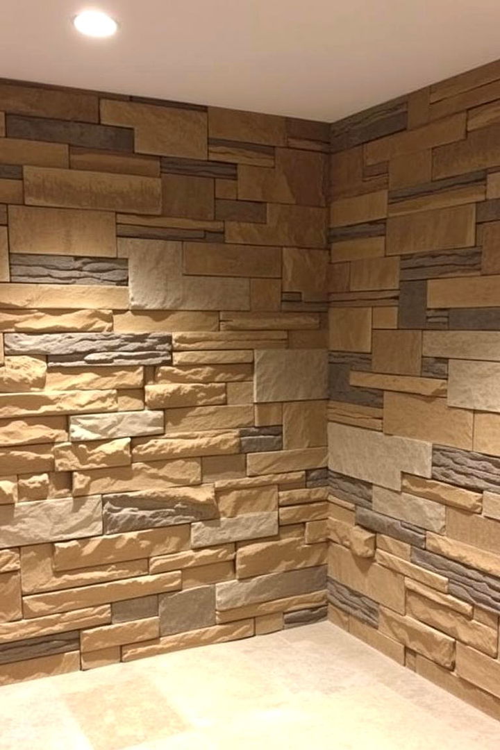 Textured Stone Look - 22 Basement Accent Wall Ideas