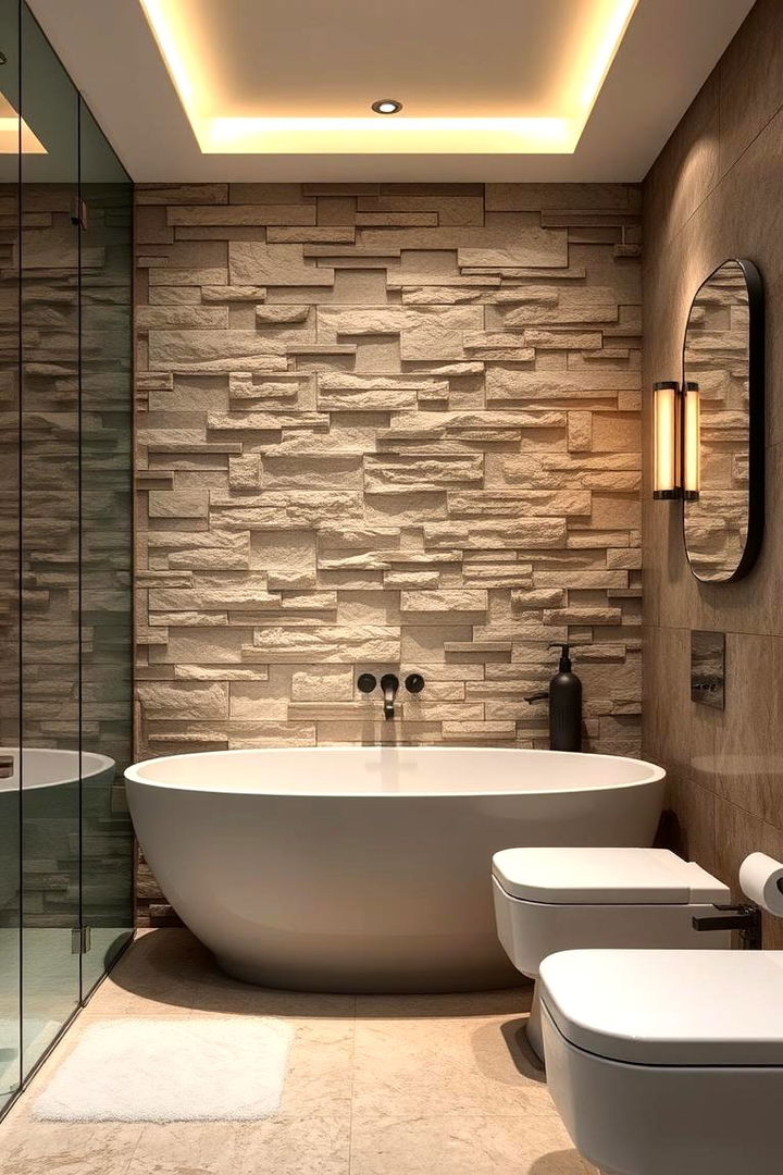 Textured Stone Panel - 22 Bathroom Accent Wall Ideas