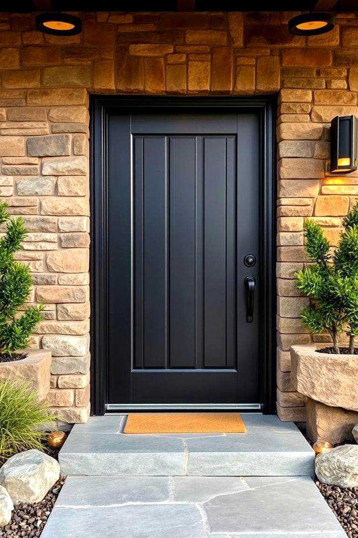 Textured Stone Surround - 22 Black Front Door Ideas