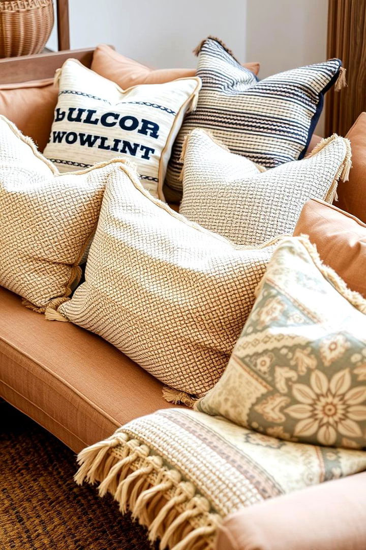 Textured Throw Pillows - 22 Moody Boho Living Room Ideas