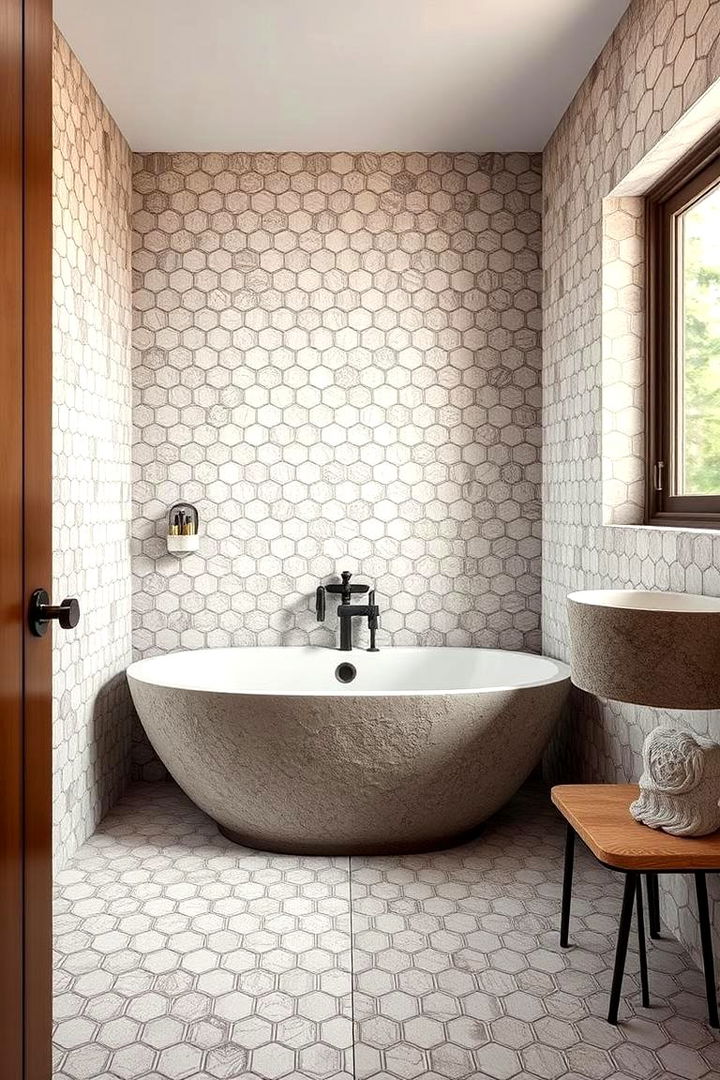 Textured Tile Touch - 22 Hexagon Tiles Ideas for Bathrooms