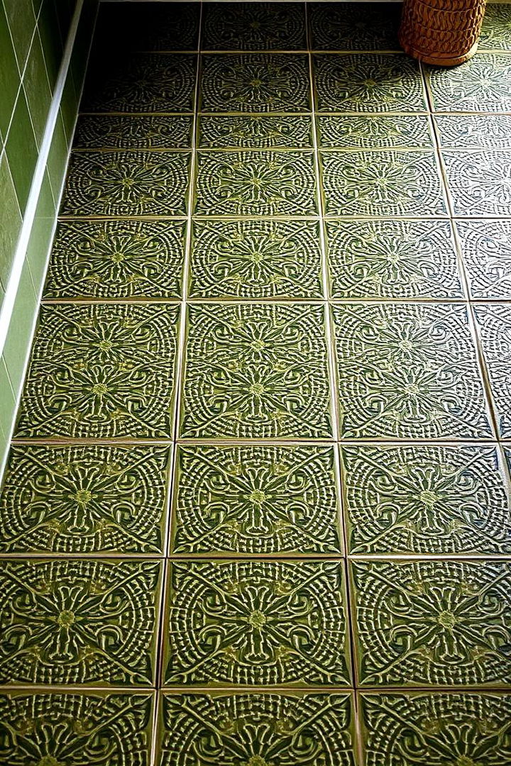 Textured Tiles Expressive Olive Green Patterns - 22 Olive Green Bathroom Ideas
