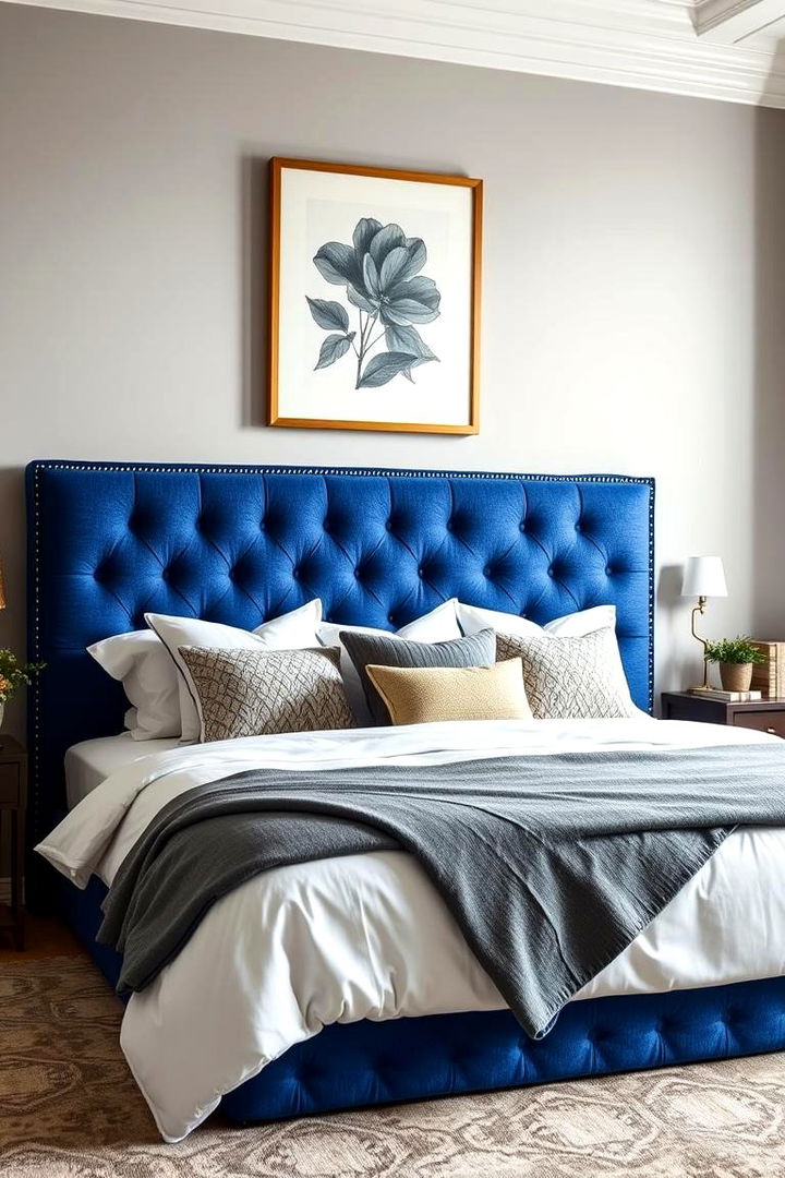 Textured Upholstered Headboards - 22 Royal Blue Bedroom Ideas