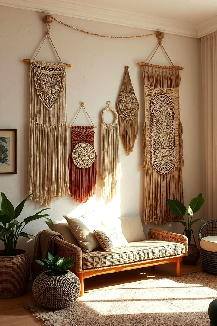 Textured Wall Hangings - 22 Boho Living Room Ideas