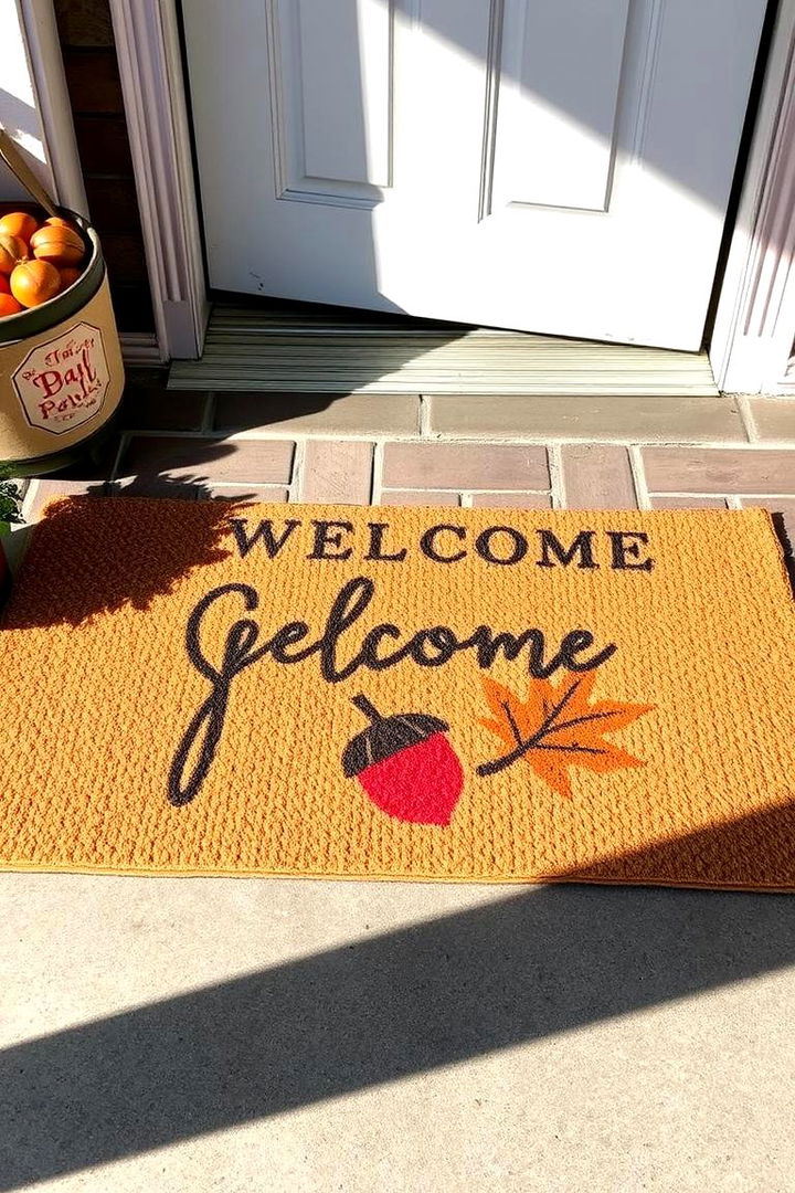 Textured Welcome Mats with Fall Patterns - 22 Front Door Fall Decor Ideas