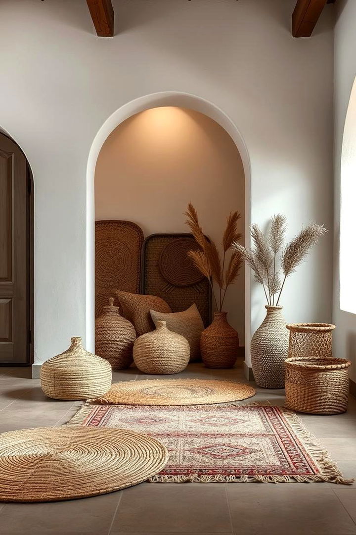 Textured Woven Accents - 22 Farmhouse Living Room Ideas