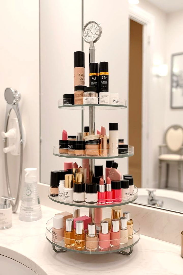Tiered Display Stands for Beauty Products - 22 Bathroom Counter Organization Ideas