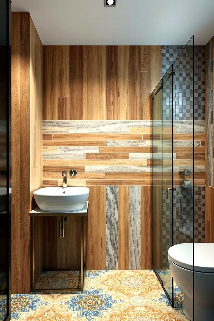 Tiled and Wood Wainscoting Fusion - 22 Bathroom Wainscoting Ideas