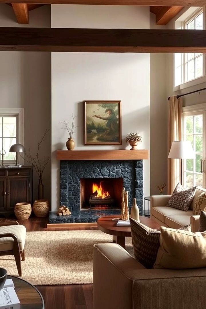 Timeless Black Stone Fireplace with Warm Ambiance - 22 Black Stone Fireplace Ideas
