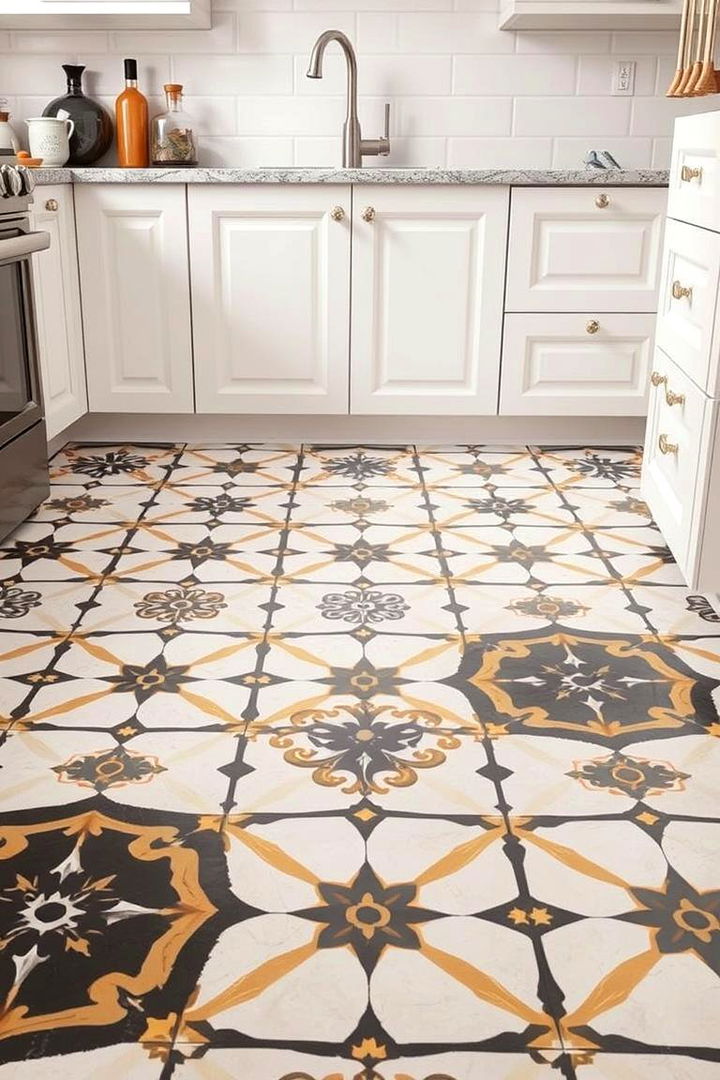 Timeless Black and Gold Patterned Floors - 22 Black and Gold Kitchen Ideas
