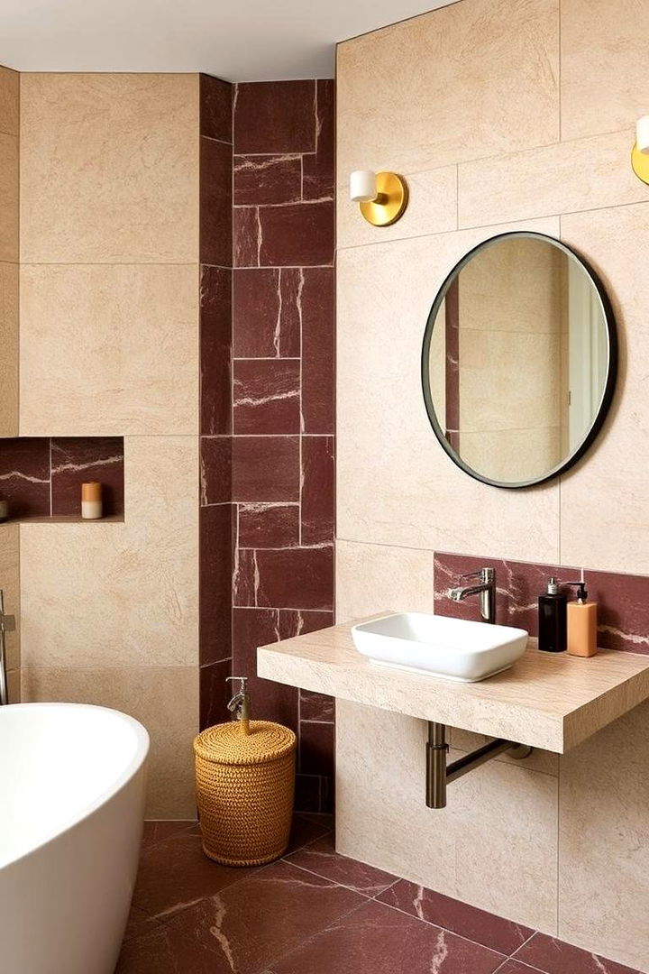 Timeless Burgundy Stone Accents - 22 Burgundy Bathroom Ideas