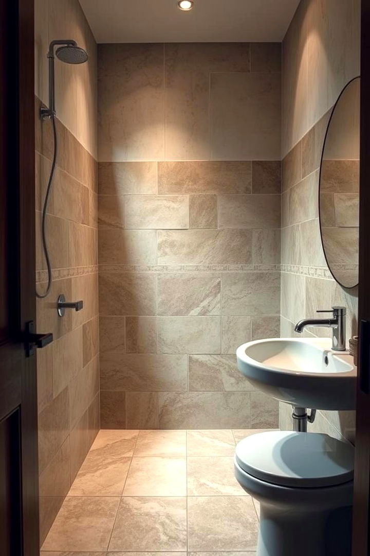 Timeless Charm with Natural Stone - 22 Small Bathroom Flooring Ideas