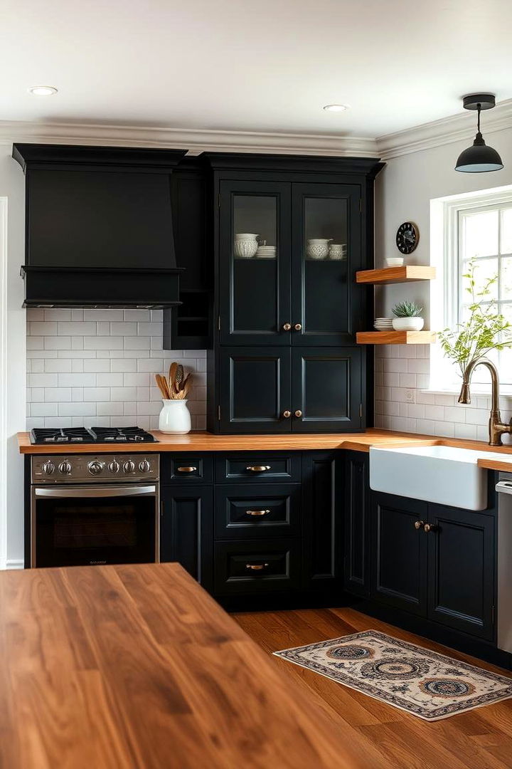 Timeless Classic Appeal - 22 Kitchen With Black Cabinets And Wood Countertops Ideas