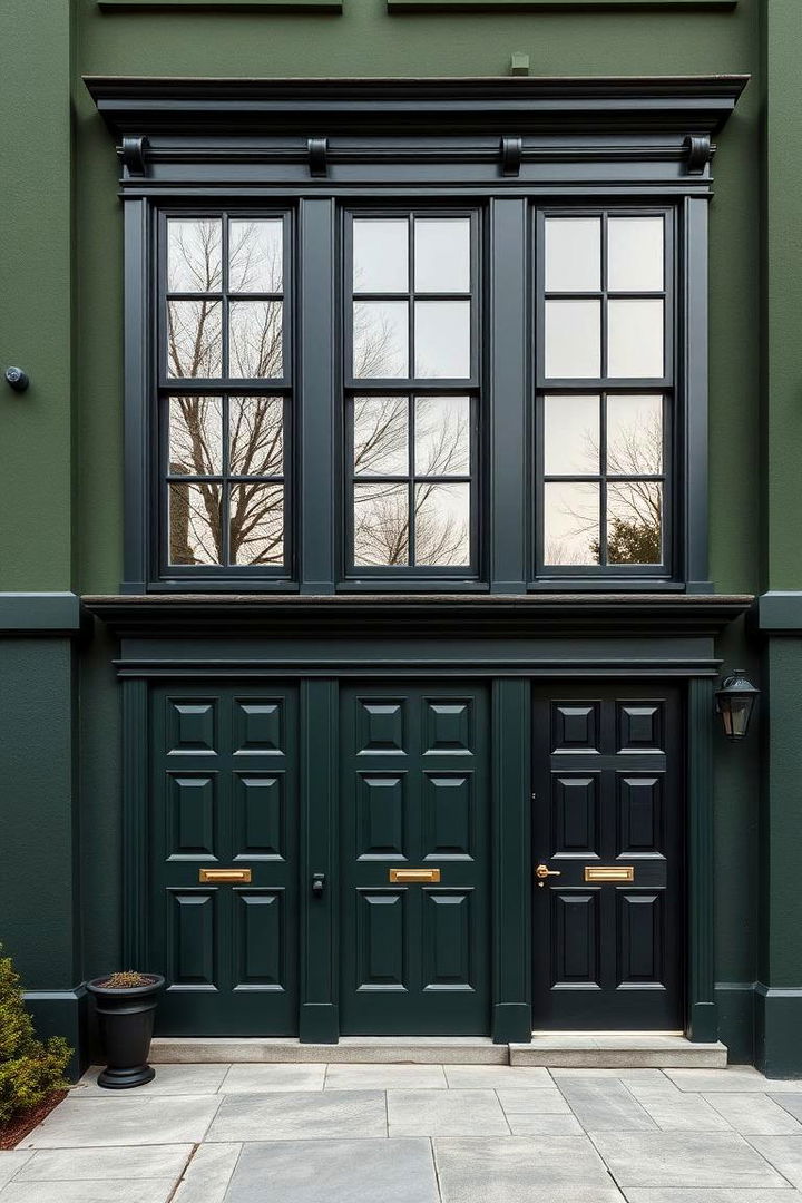 Timeless Color Contrast - 22 Dark Olive Green House With Black Trim