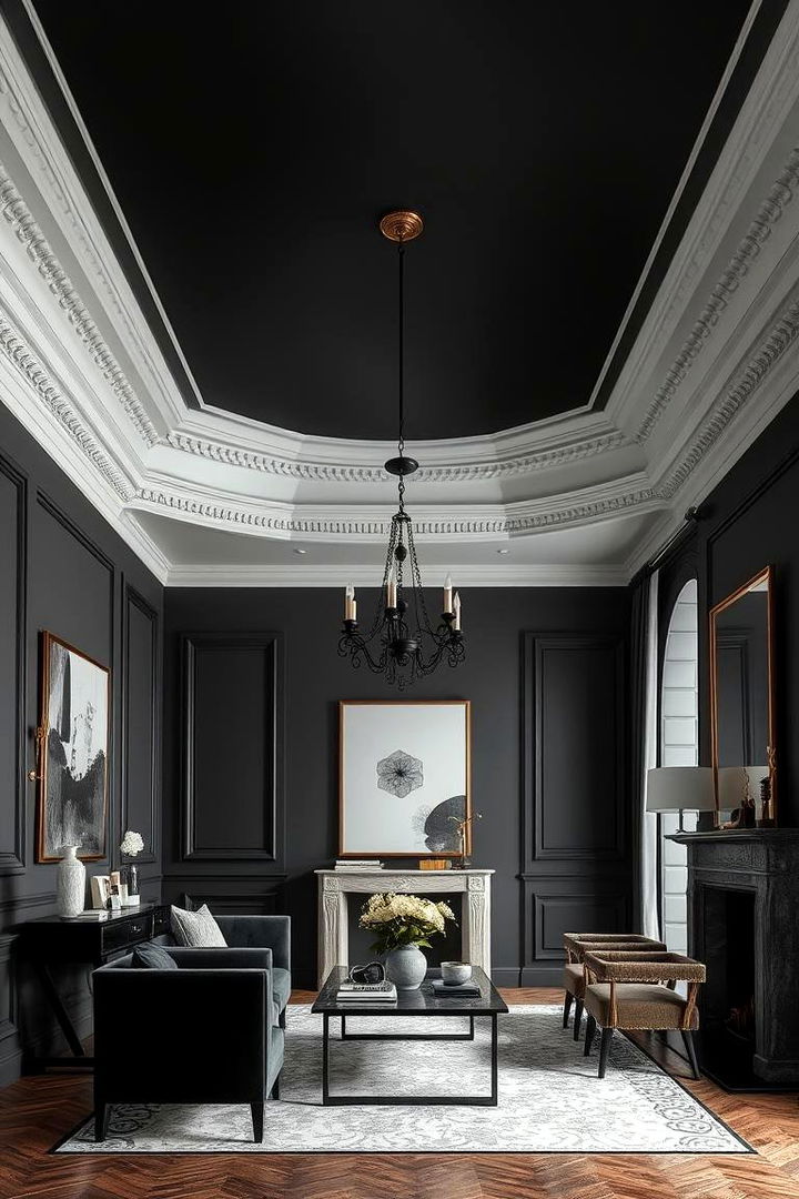 Timeless Design Statement - 22 Black Ceiling With Grey Walls