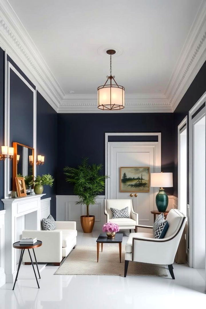 Timeless Elegance Navy and Crisp White - 22 Two Tone Wall Paint Ideas