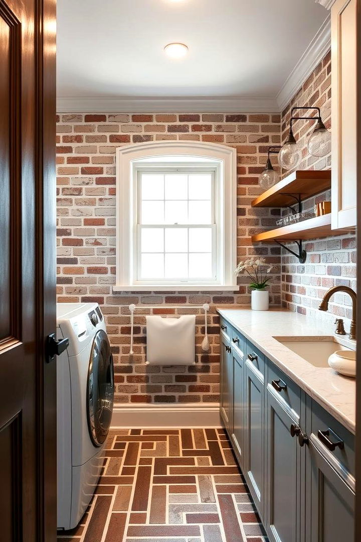 Timeless Elegance with Classic Brick Patterns - 22 Brick Floor Laundry Room Ideas