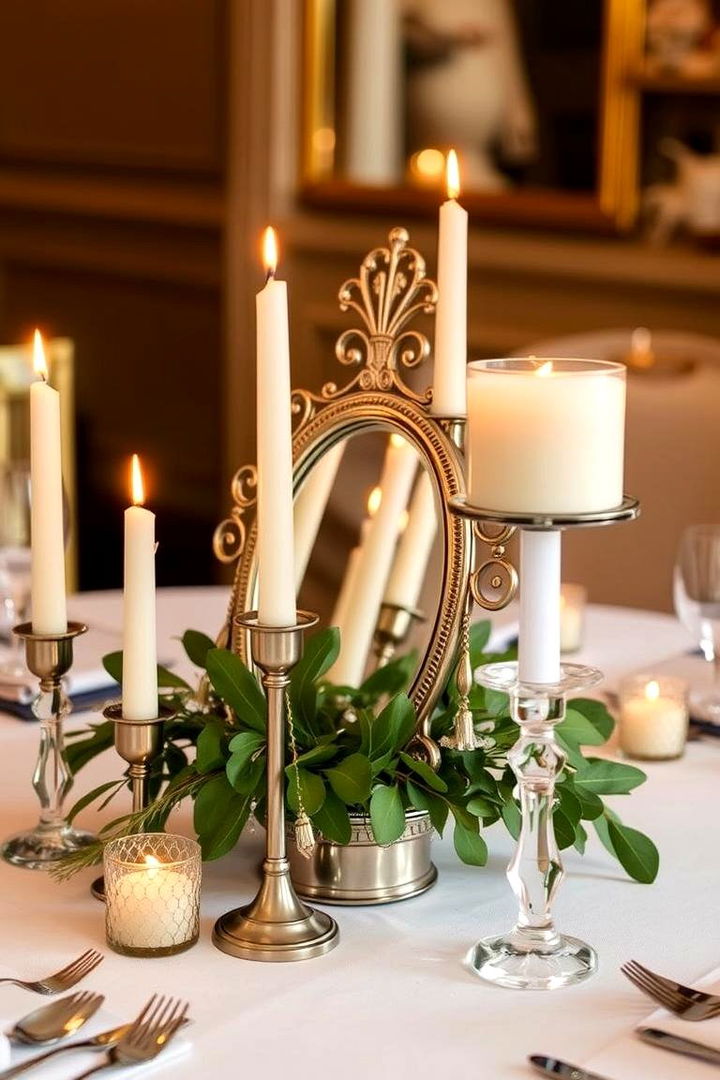 Timeless Mirror and Candle Combo - 22 Dining Table Centerpiece Ideas