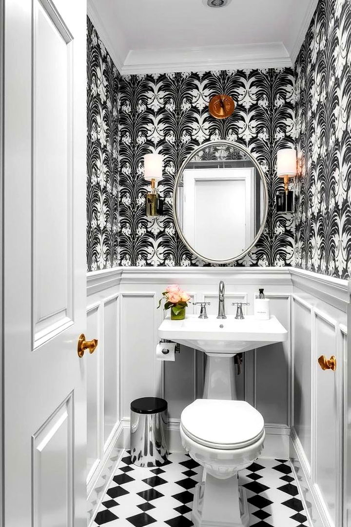 Timeless Monochrome Elegance - 22 Powder Room Wallpaper Ideas