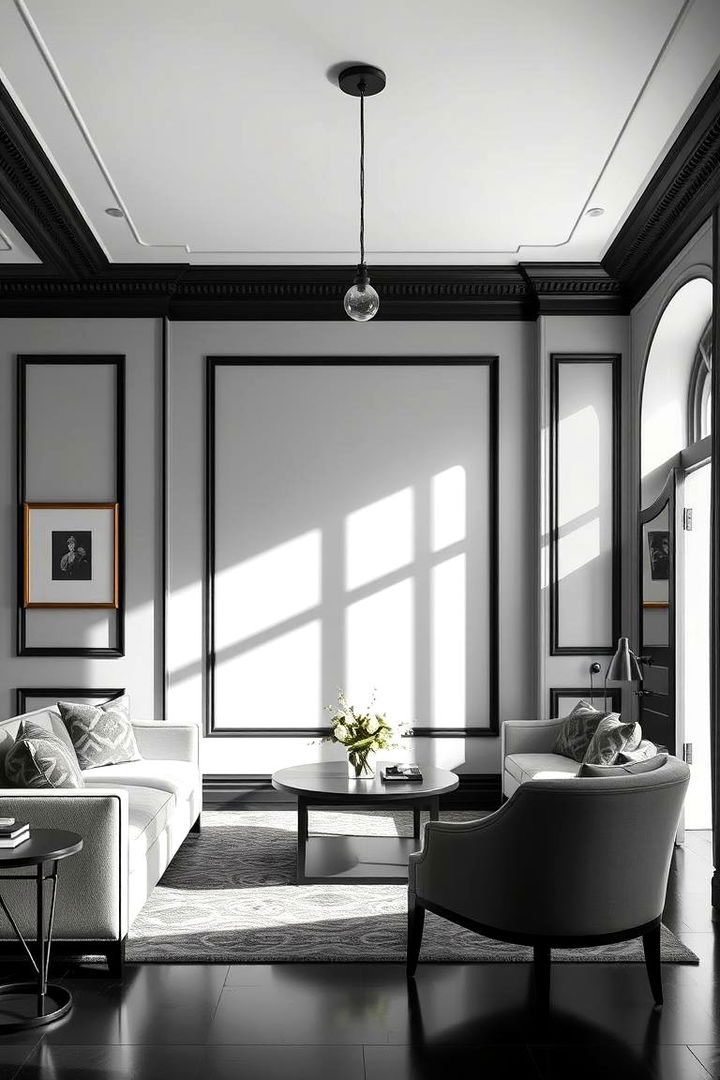 Timeless Monochrome Elegance - 22 Living Room With Grey Walls and Black Trim