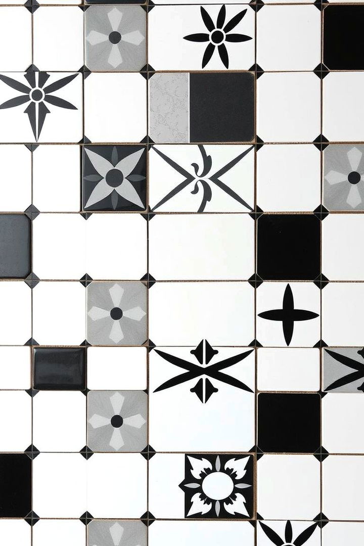 Timeless Patterned Tiles - 22 Black and White Kitchen Backsplash Ideas