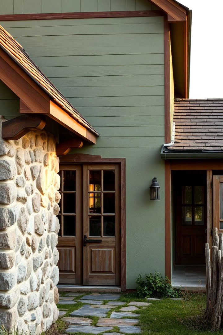 Timeless Rustic Appeal with Earthy Warmth - 22 Sage Green House With Brown Trim Ideas