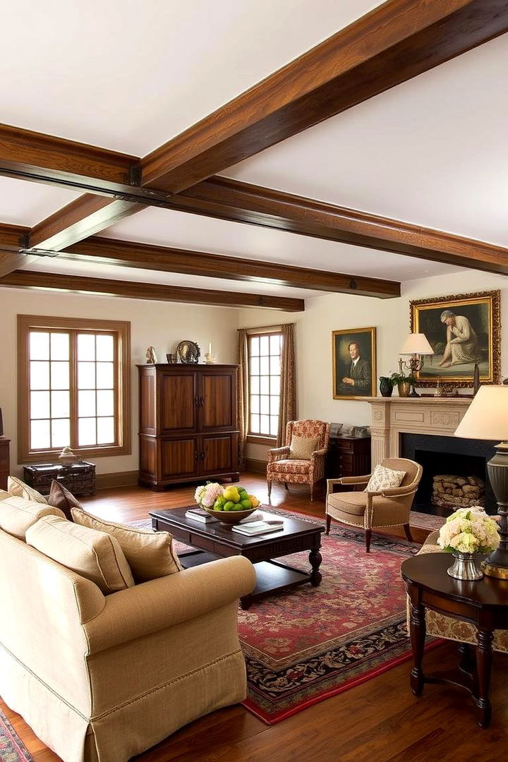 Timeless Traditional Charm with Exposed Interiors - 22 Exposed Beam Living Room Ideas