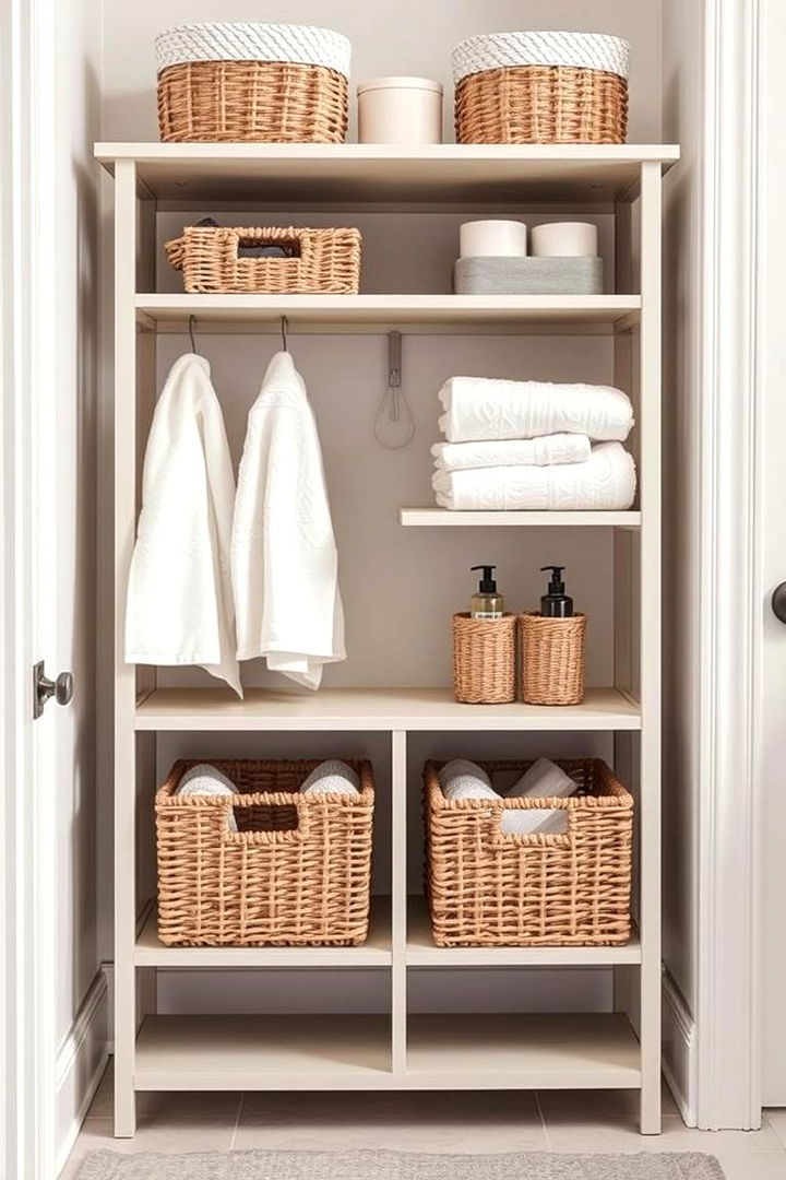 Towel Shelf with Baskets - 22 Towel Storage Ideas