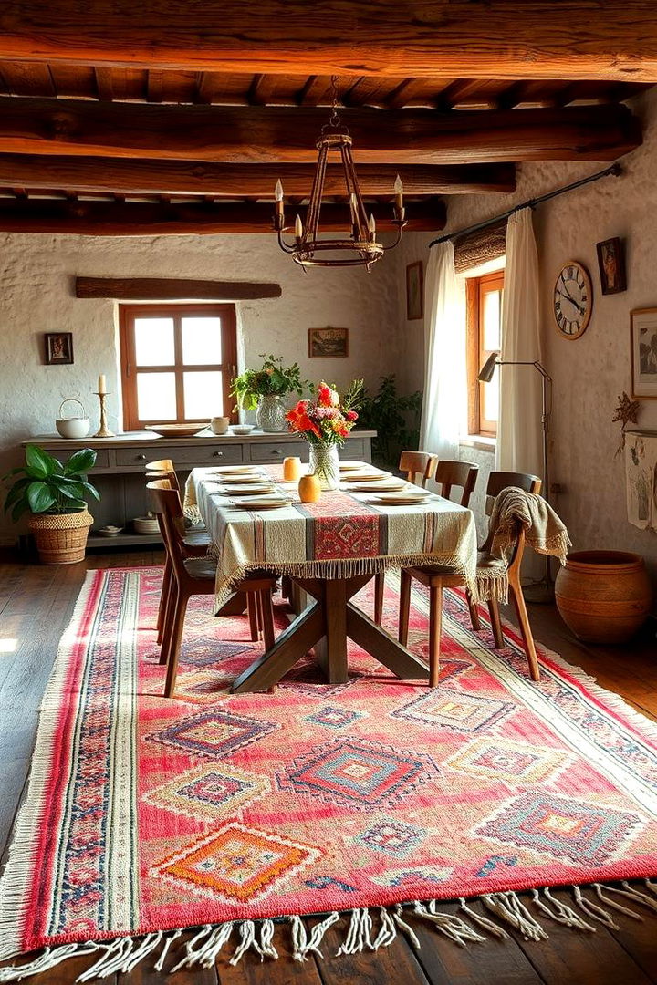 Traditional Kilim Rug for Rustic Charm - 22 Dining Room Rug Ideas