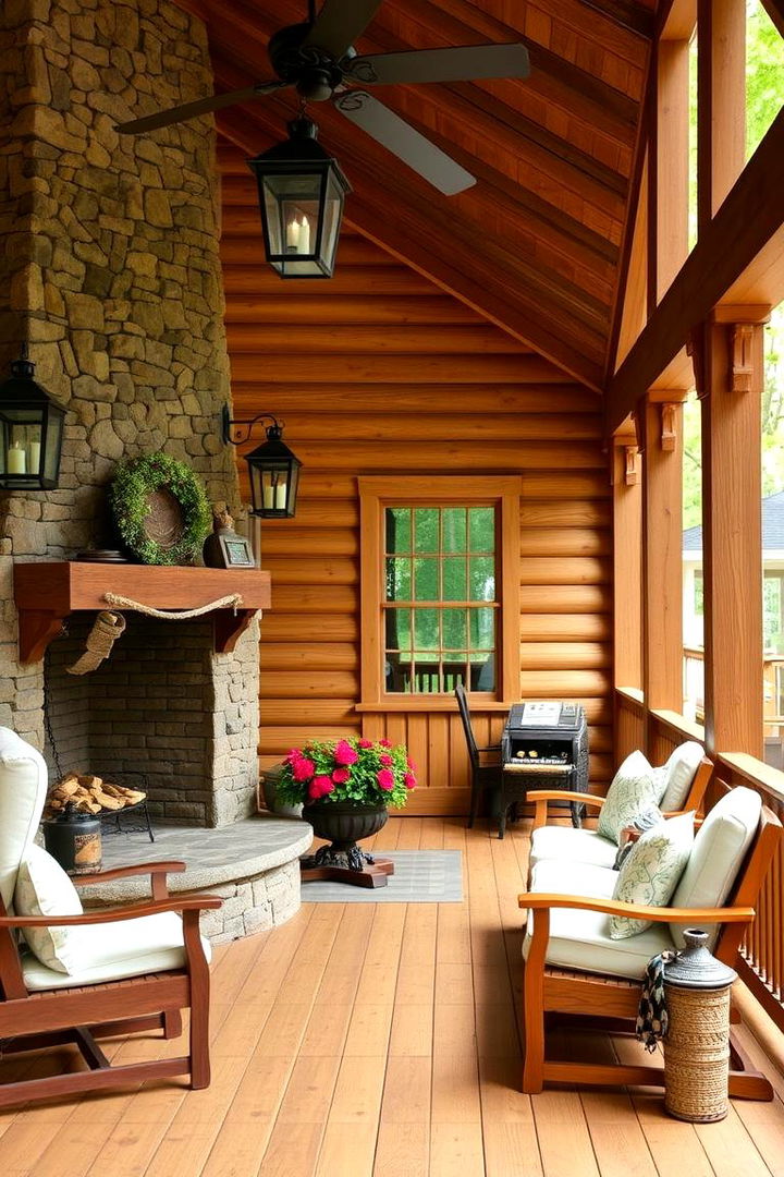 Traditional Wooden Porch Revival - 22 Covered Deck With Fireplace Ideas