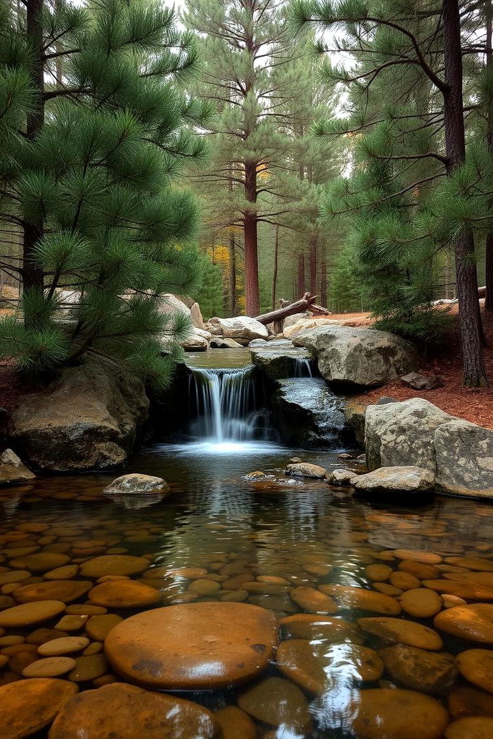 Tranquil Pine Water Feature - 22 Pine Tree Landscape Ideas