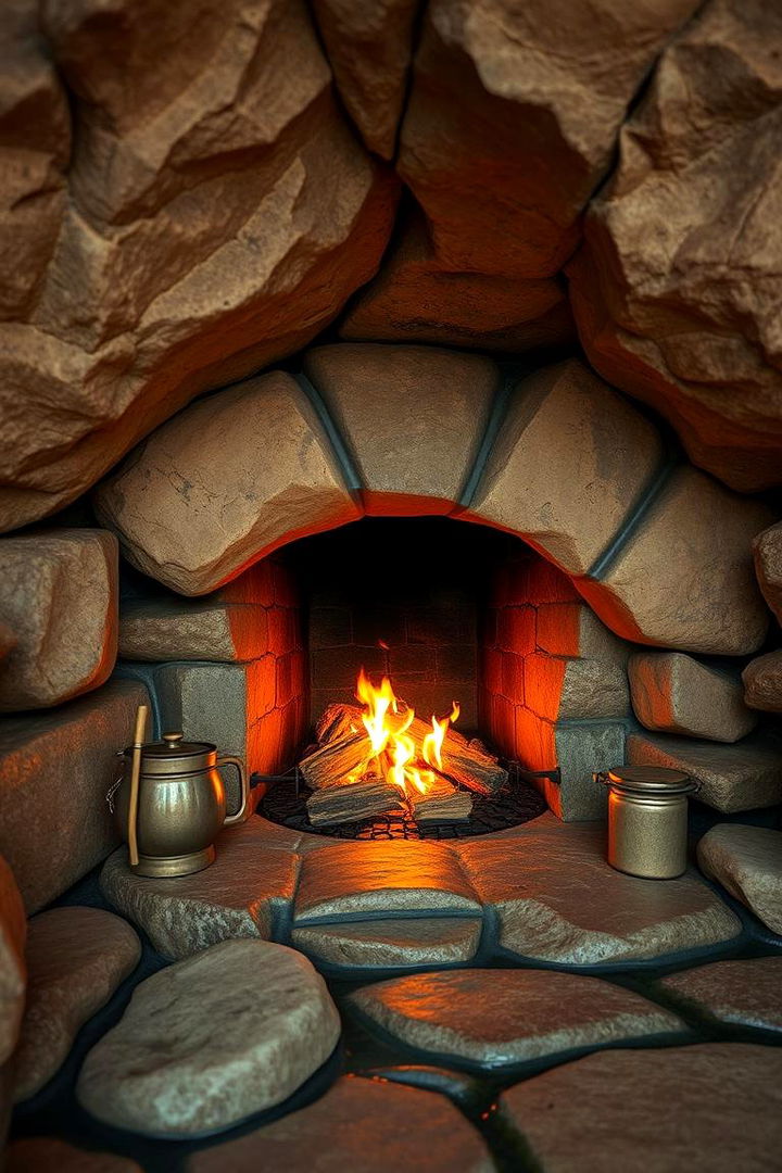 Tranquil River Rock Haven - 22 River Rock Fireplace Ideas