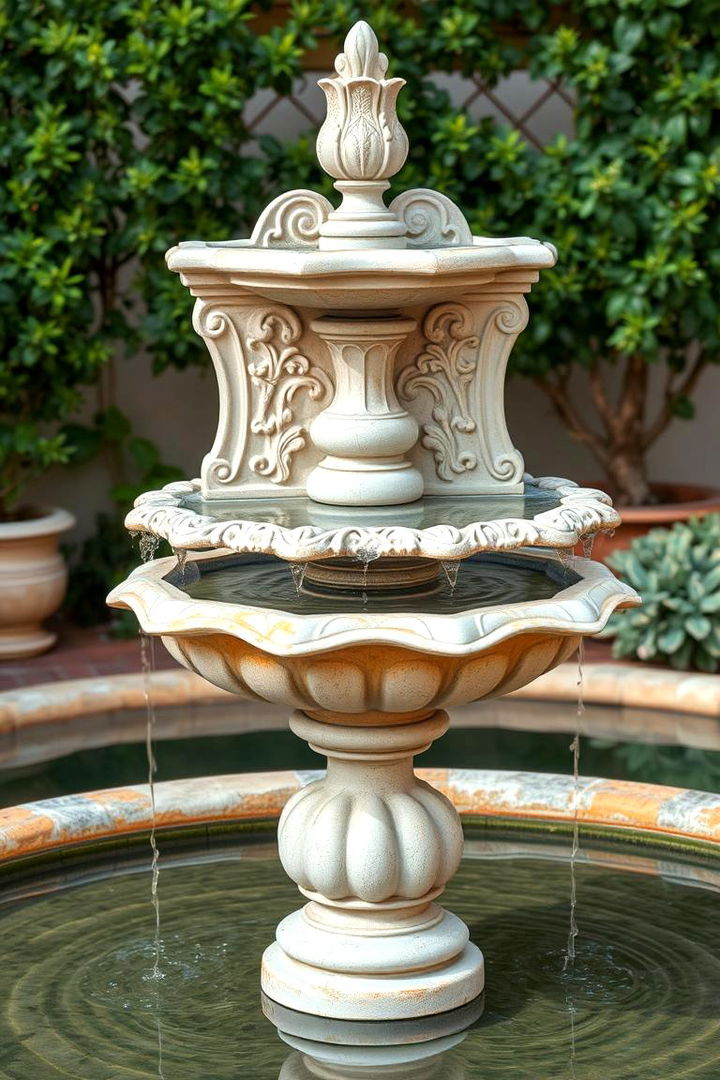 Tranquil Water Fountain Feature - 22 Spanish Courtyard Ideas