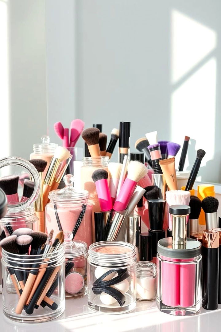 Transparent Cosmetic Storage Jars - 22 vanity organization ideas