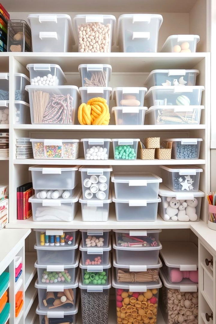 Transparent Storage Boxes for Visibility - 22 Craft Room Organization Ideas